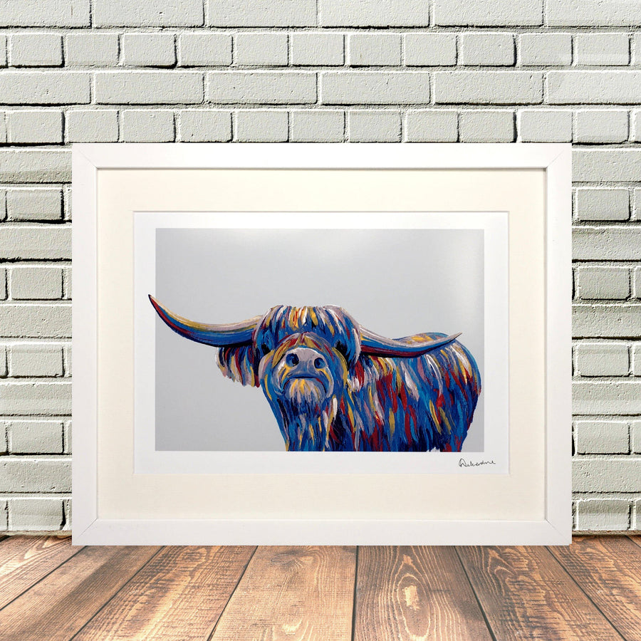 Colourful Highland Cow Painting Print