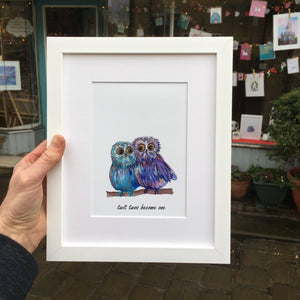 Owl Pair Love (Small Framed Print)