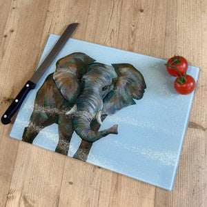 Elephant Painting Glass Chopping Board