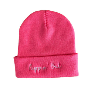 Nippin’ Out Embroidery Beanie Hat Neon Pink