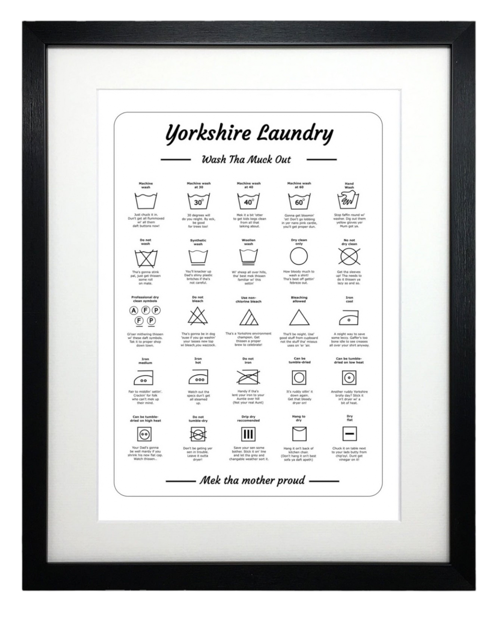 Yorkshire Washing Care Symbols Print – Unframed Print