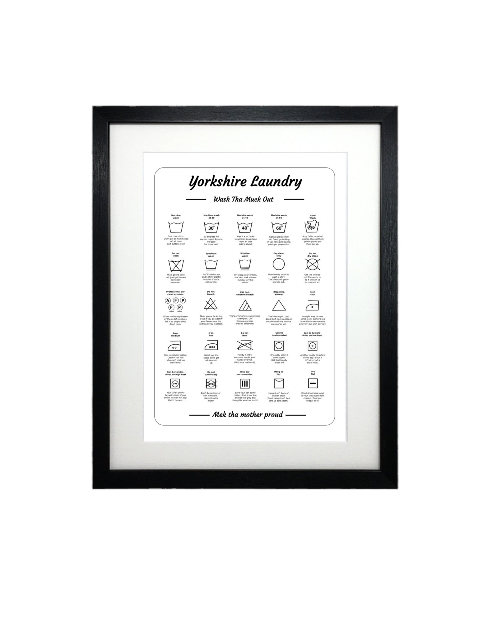 Yorkshire Washing Care Symbols Print