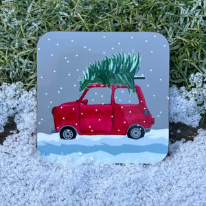 Retro Cars Christmas Coaster Set