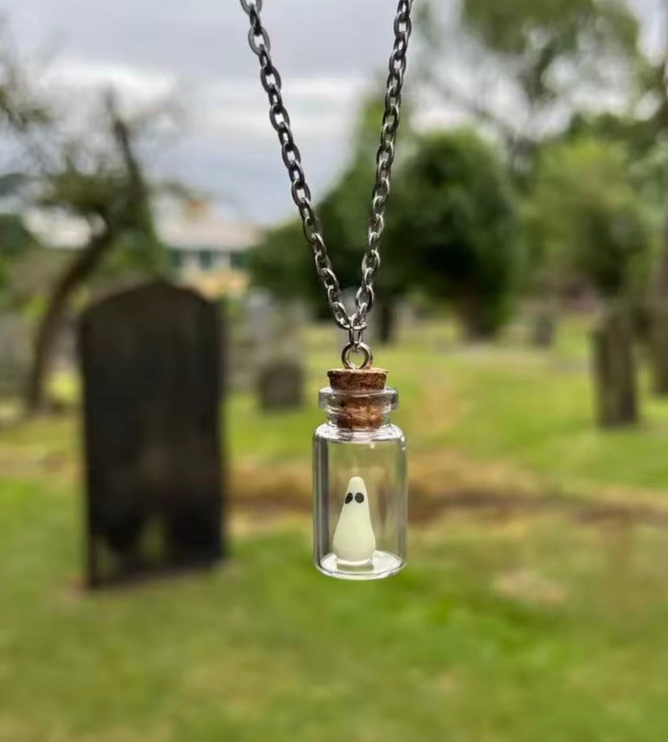 Glow in the Dark Ghost in Bottle Necklace