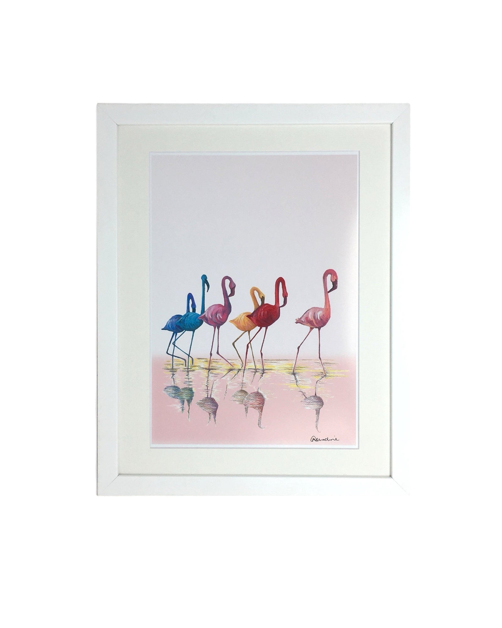 Flamingos Painted and Sketched Print