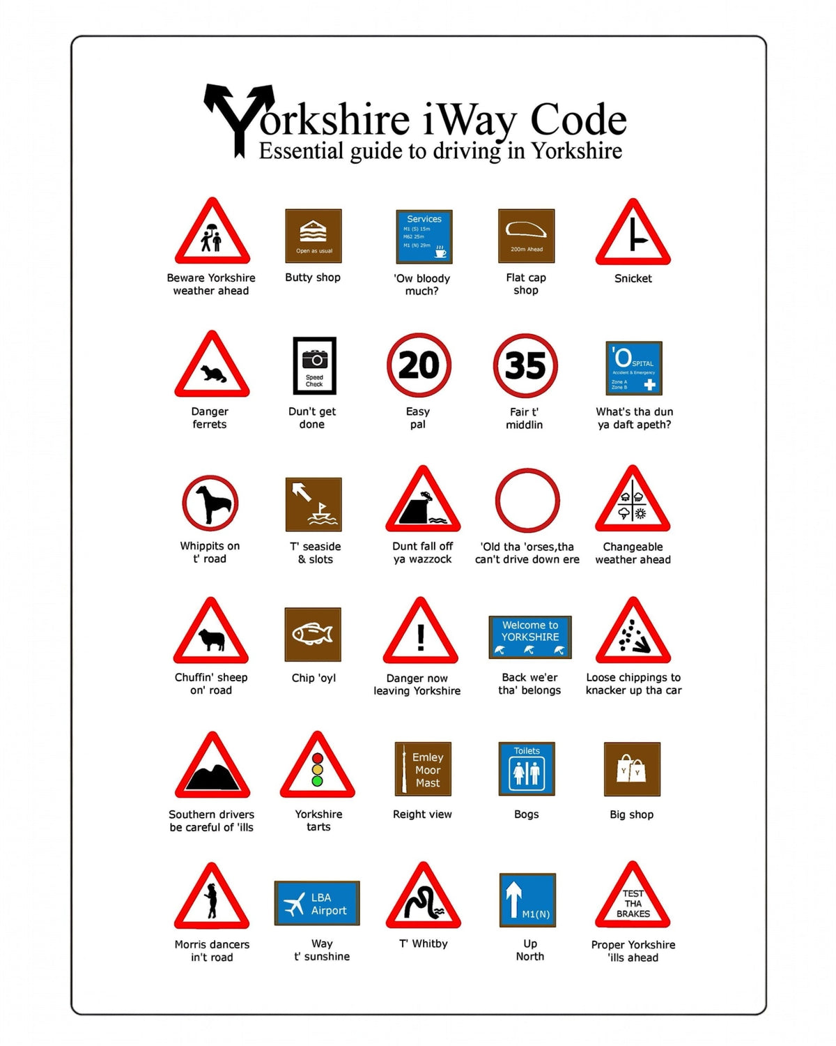 Yorkshire Highway Code Roadsigns Print – Fully Framed Print ( Frame)