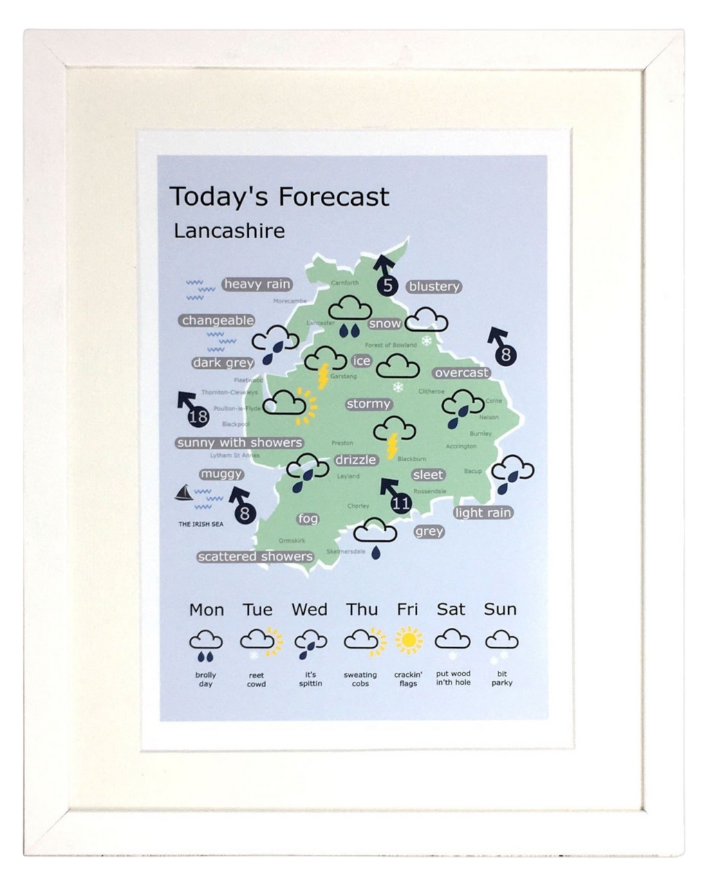 Lancashire Weather Forecast Map Print – Unframed Print