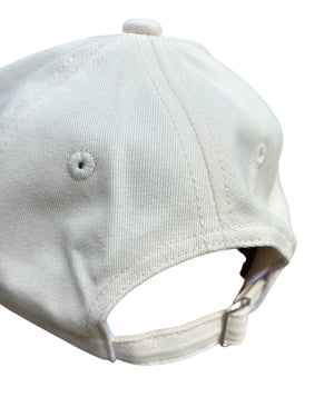 Back strap with silver metal fastener on a light cream white neutral dad cap with black Northerner embroidery / embroidered sports club type slogan logo. Hat for men and women - unisex. Great gift for someone from Yorkshire or Lancashire.