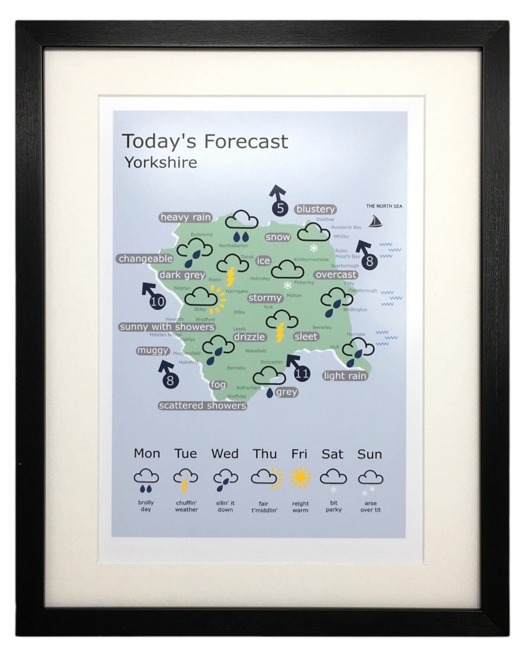 Yorkshire Weather Forecast Map Print – Unframed Print