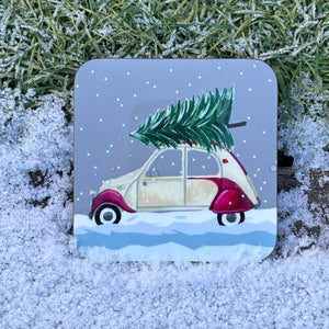 Retro Cars Christmas Coaster Set