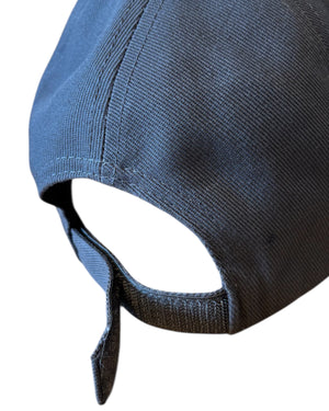 Dark charcoal grey dad cap with olive khaki green Northerner embroidery / embroidered slogan logo. Hat for men and women - unisex. Great gift for someone from Yorkshire or Lancashire. View of the back velcro fasterner strap