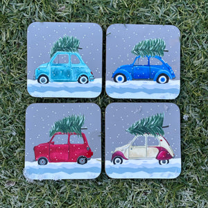 Retro Cars Christmas Coaster Set