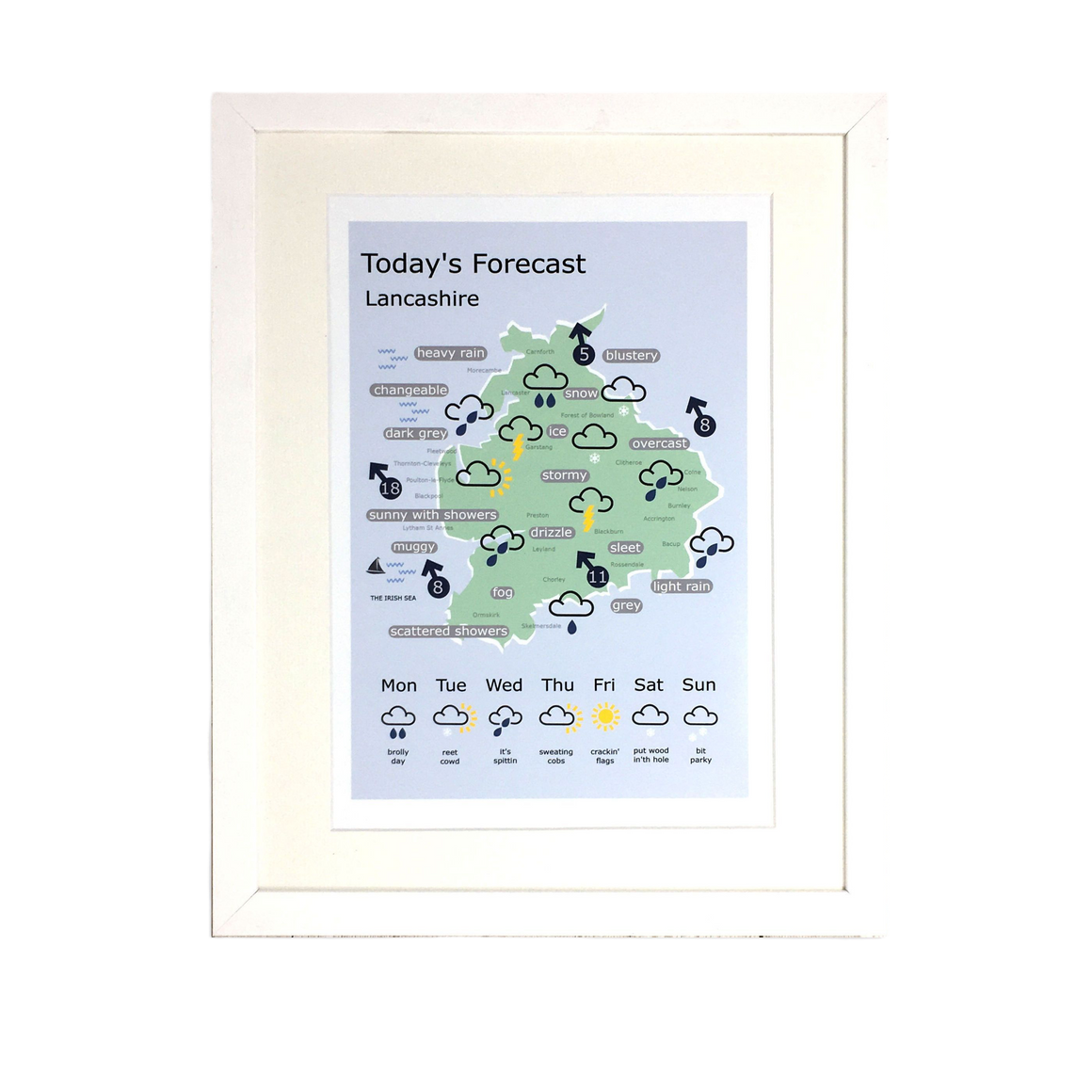 Lancashire Weather Forecast Map Print