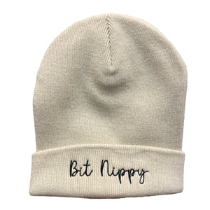 Bit Nippy Embroidery Beanie Hat Cream
