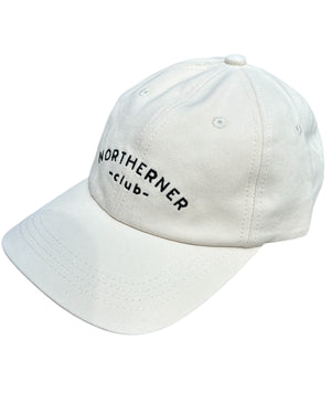 Light cream white neutral dad cap with black Northerner embroidery / embroidered sports club type slogan logo. Hat for men and women - unisex. Great gift for someone from Yorkshire or Lancashire.