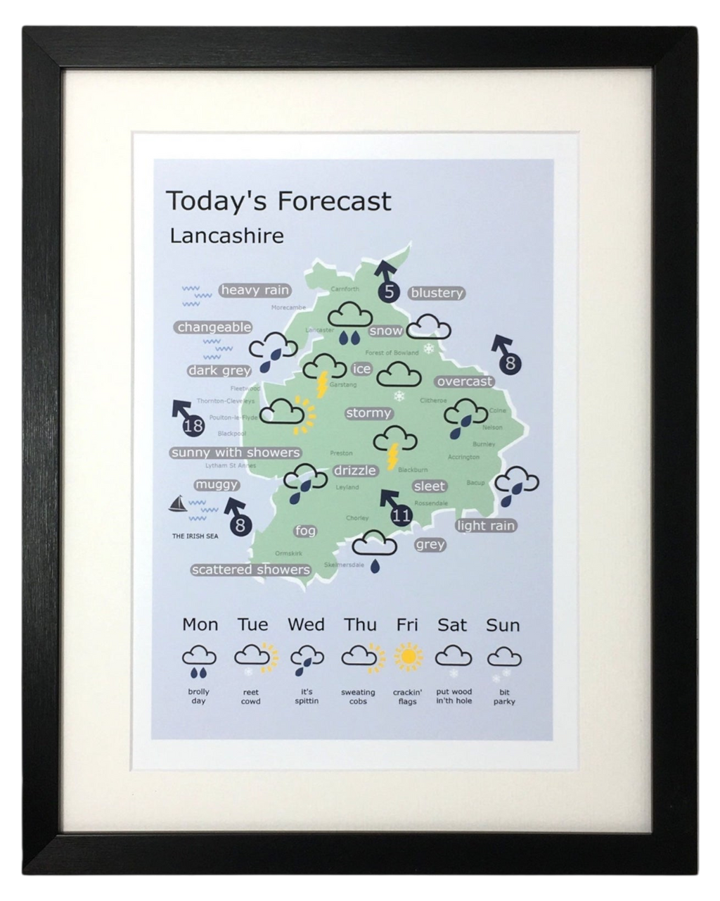 Lancashire Weather Forecast Map Print – Unframed Print