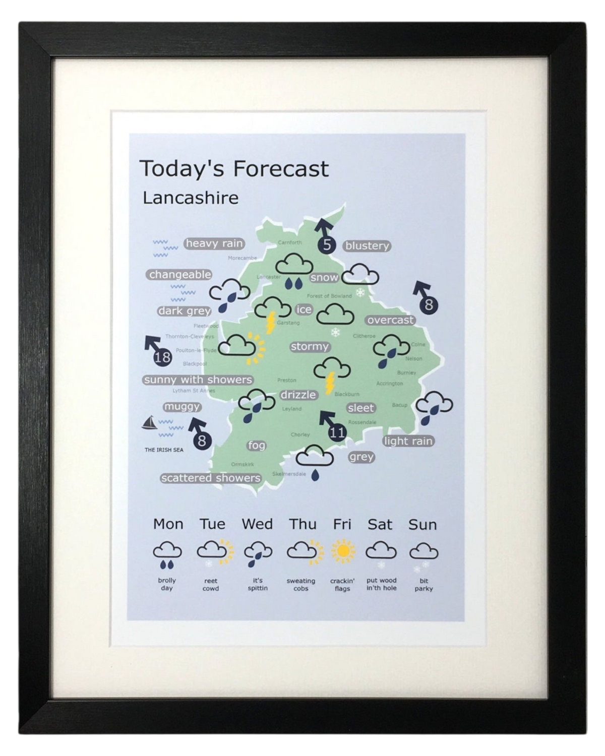 Lancashire Weather Forecast Map Print – Unframed Print