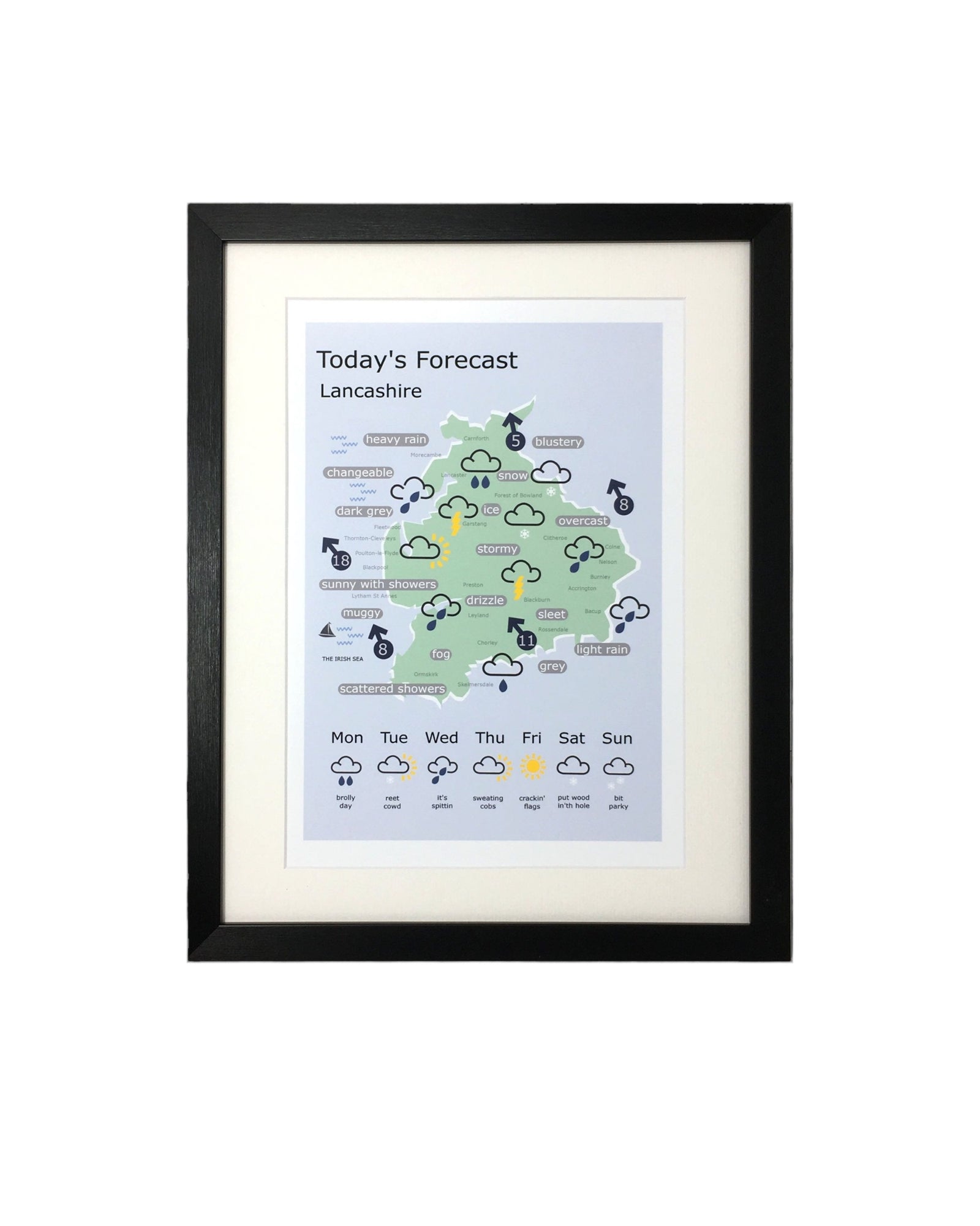 Lancashire Weather Forecast Map Print