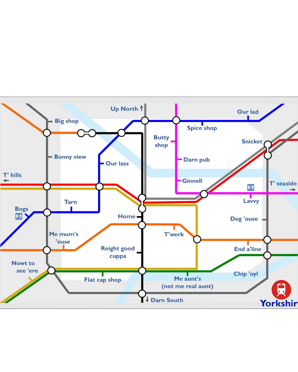 Yorkshire Funny Underground Tube map Print