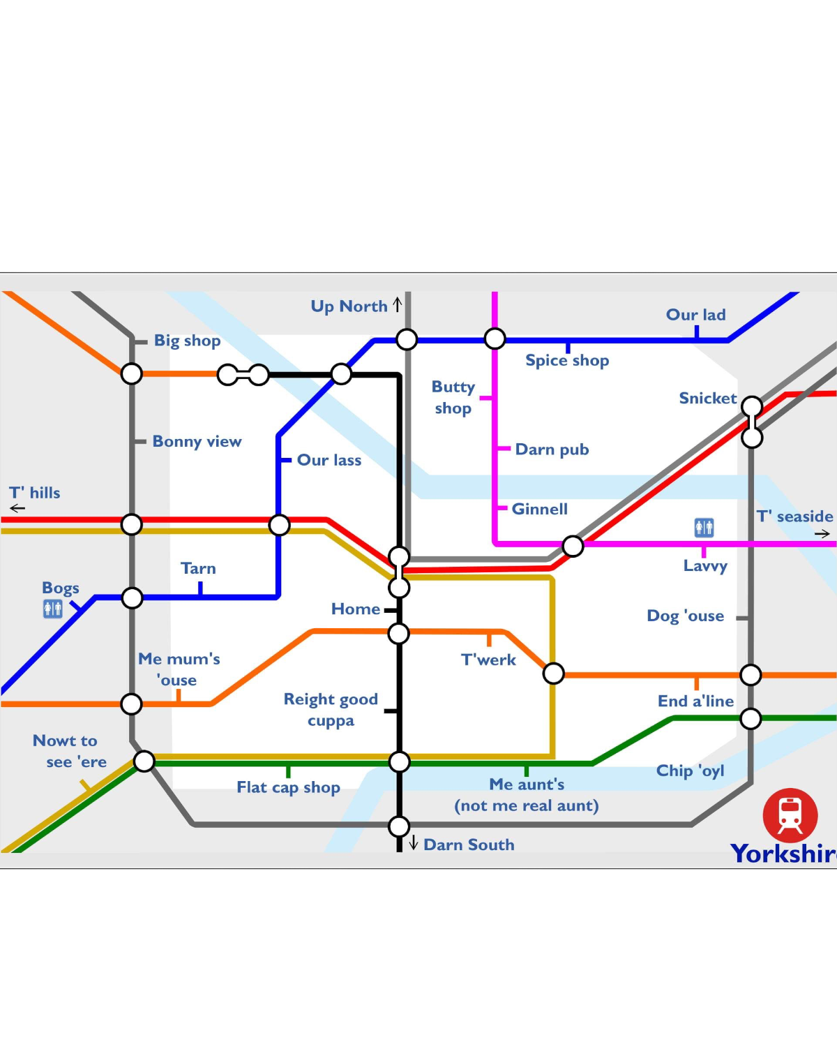Yorkshire Funny Underground Tube map Print