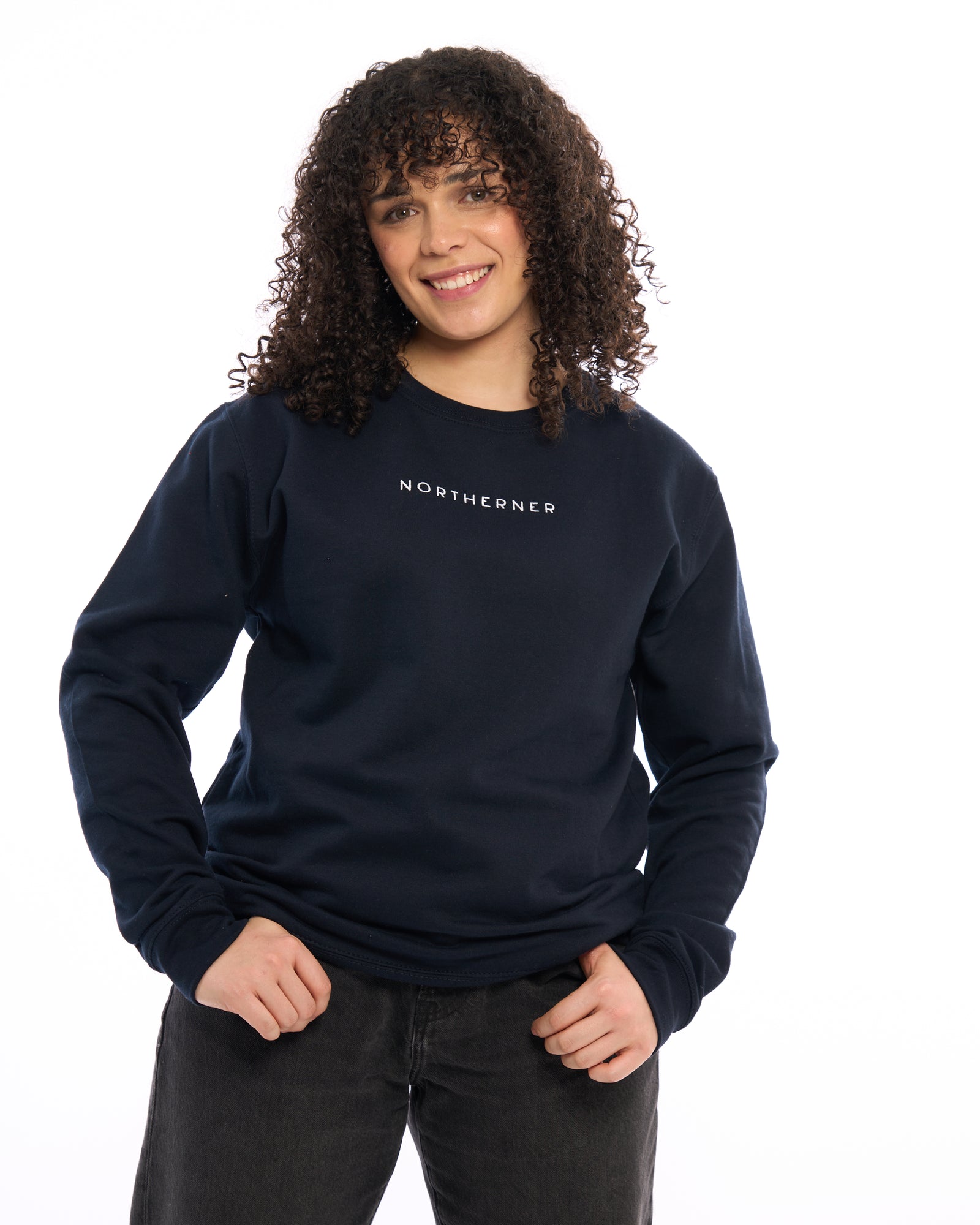 Lancashire navy sweater front view