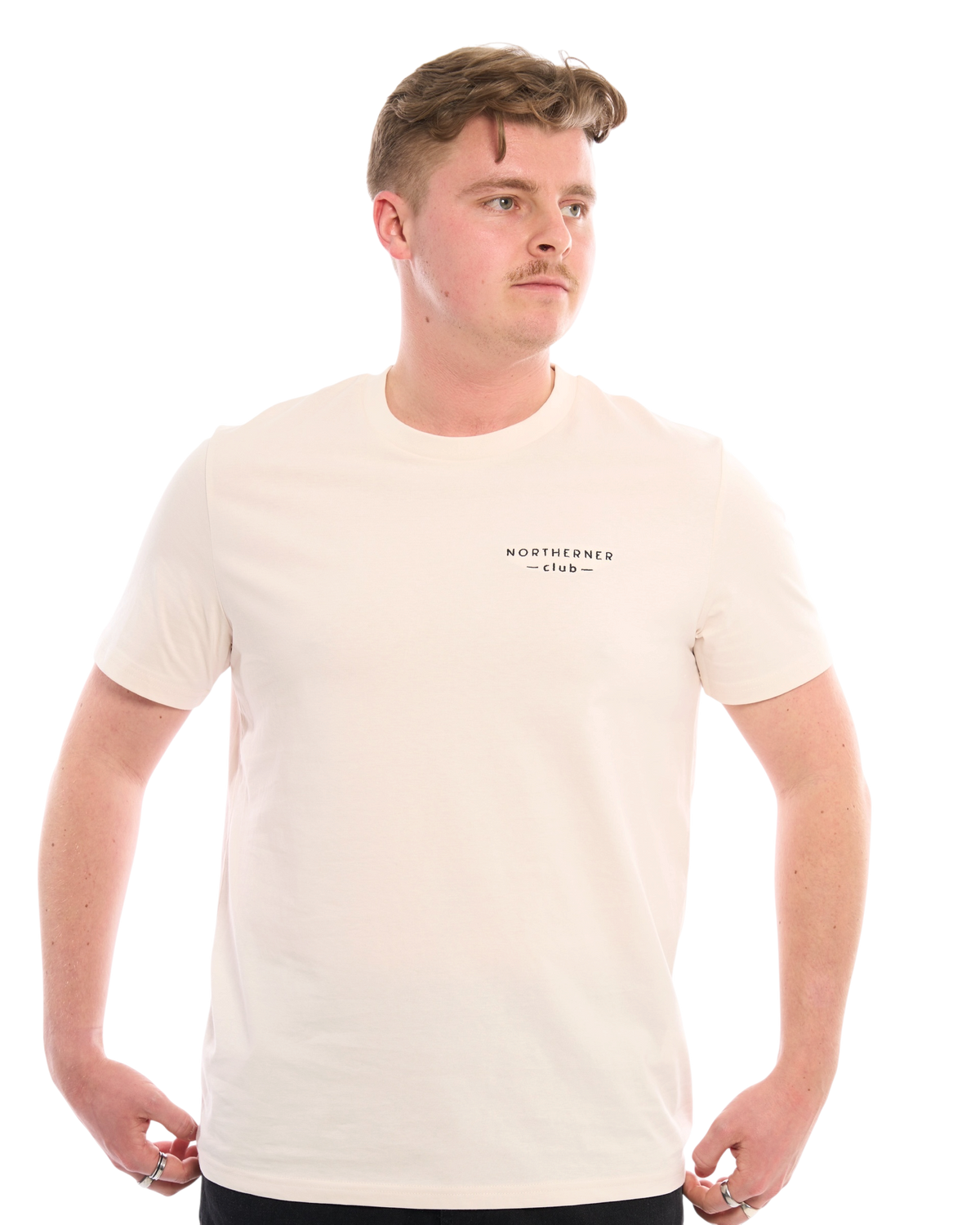 LighthouseLane unisex organic cotton t-shirt in cream featuring Northerner Club embroidered slogan on the chest