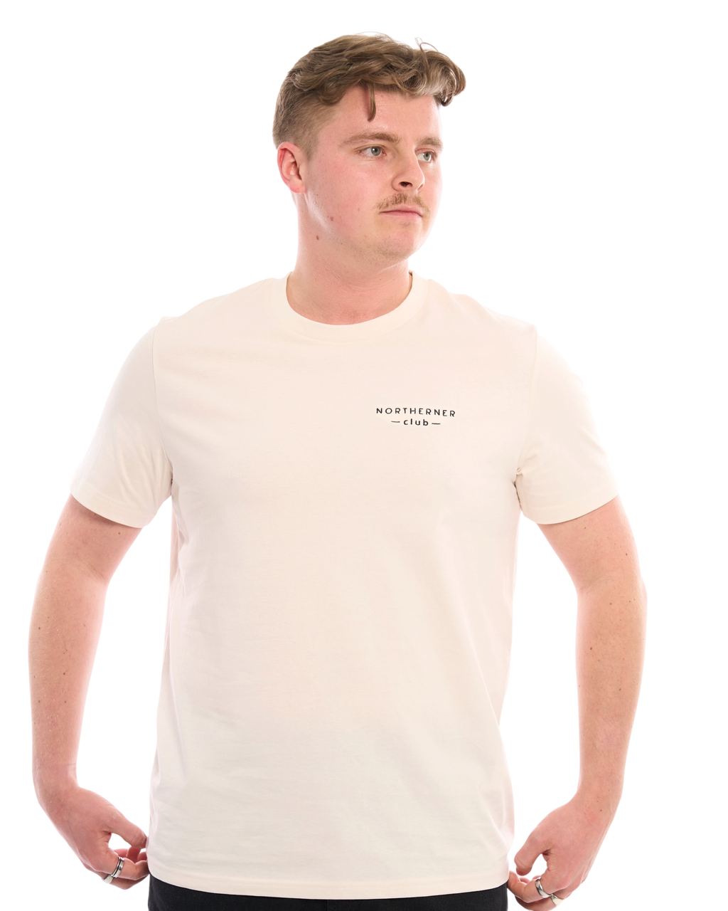 LighthouseLane unisex organic cotton t-shirt in cream featuring Northerner Club embroidered slogan on the chest