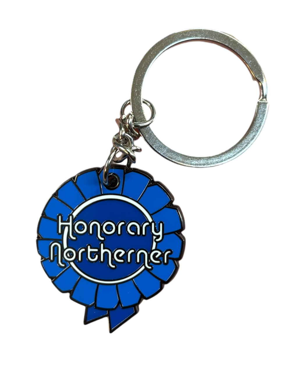 LighthouseLane Honorary Northerner blue enamel rosette keyring with silver metal ring and chain
