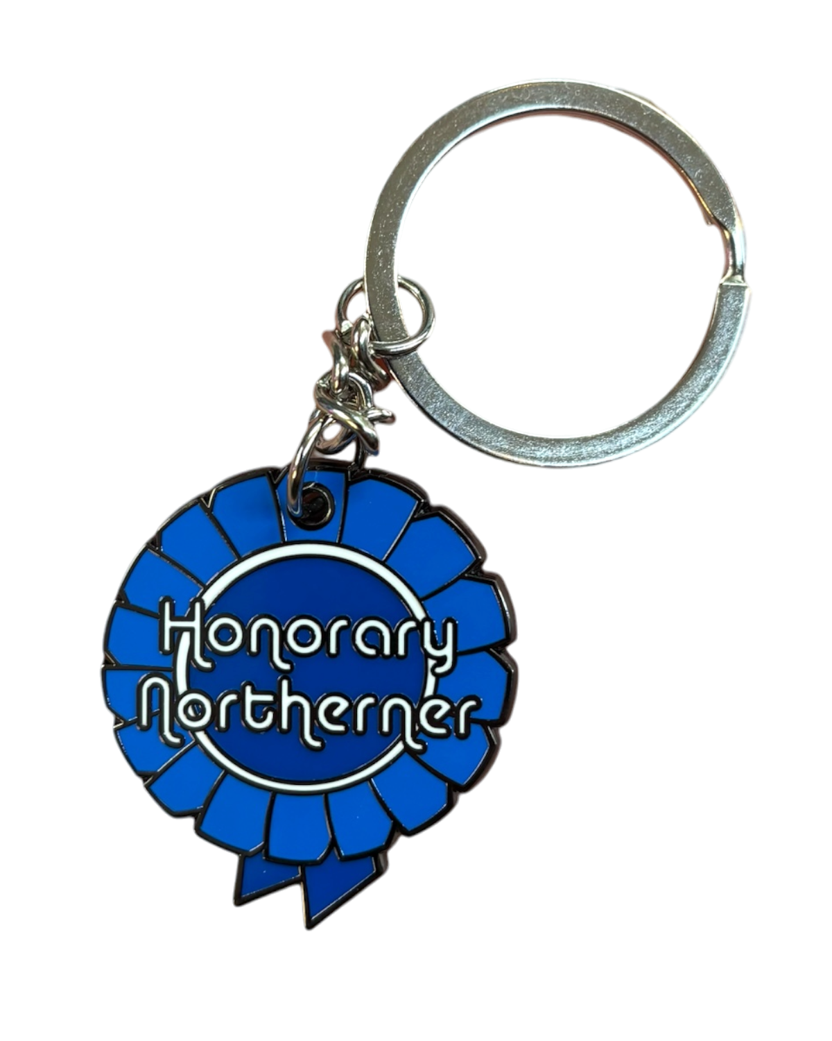 LighthouseLane Honorary Northerner blue enamel rosette keyring with silver metal ring and chain