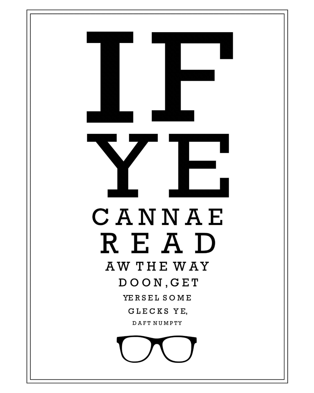 LighthouseLane Scottish optician eyetest print with humorous text and glasses icon on professional paper