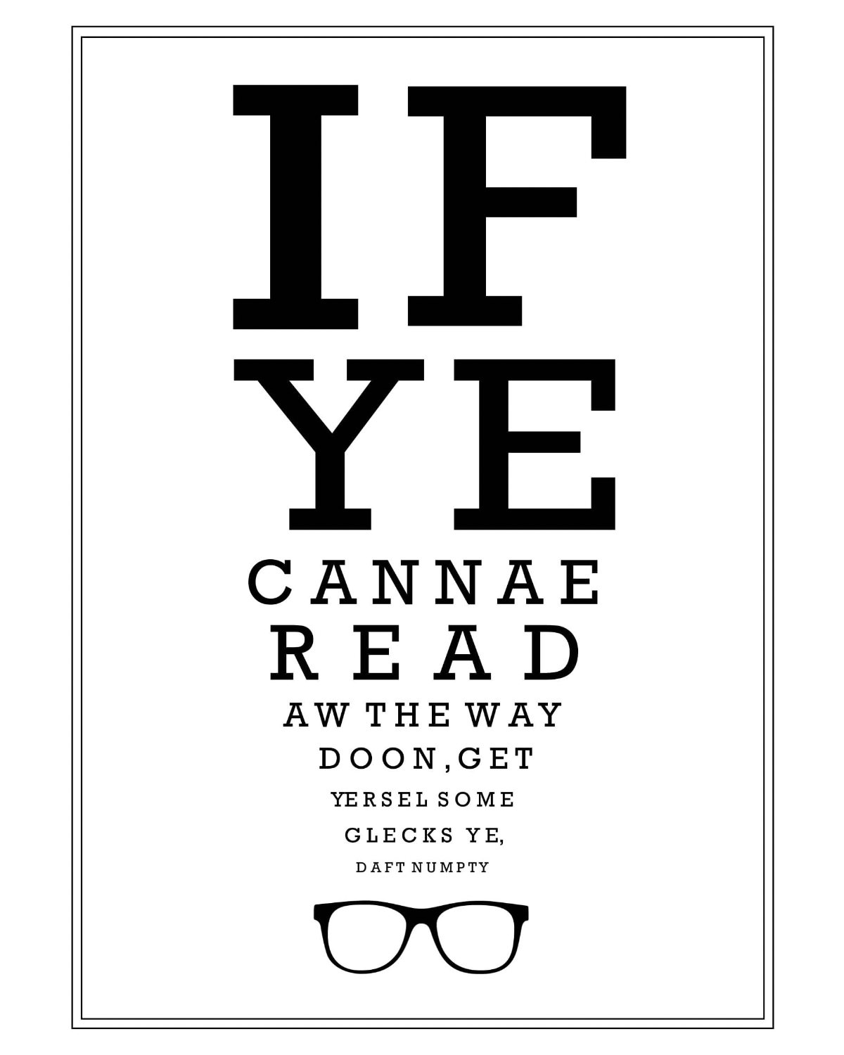 LighthouseLane Scottish optician eyetest print with humorous text and glasses icon on professional paper