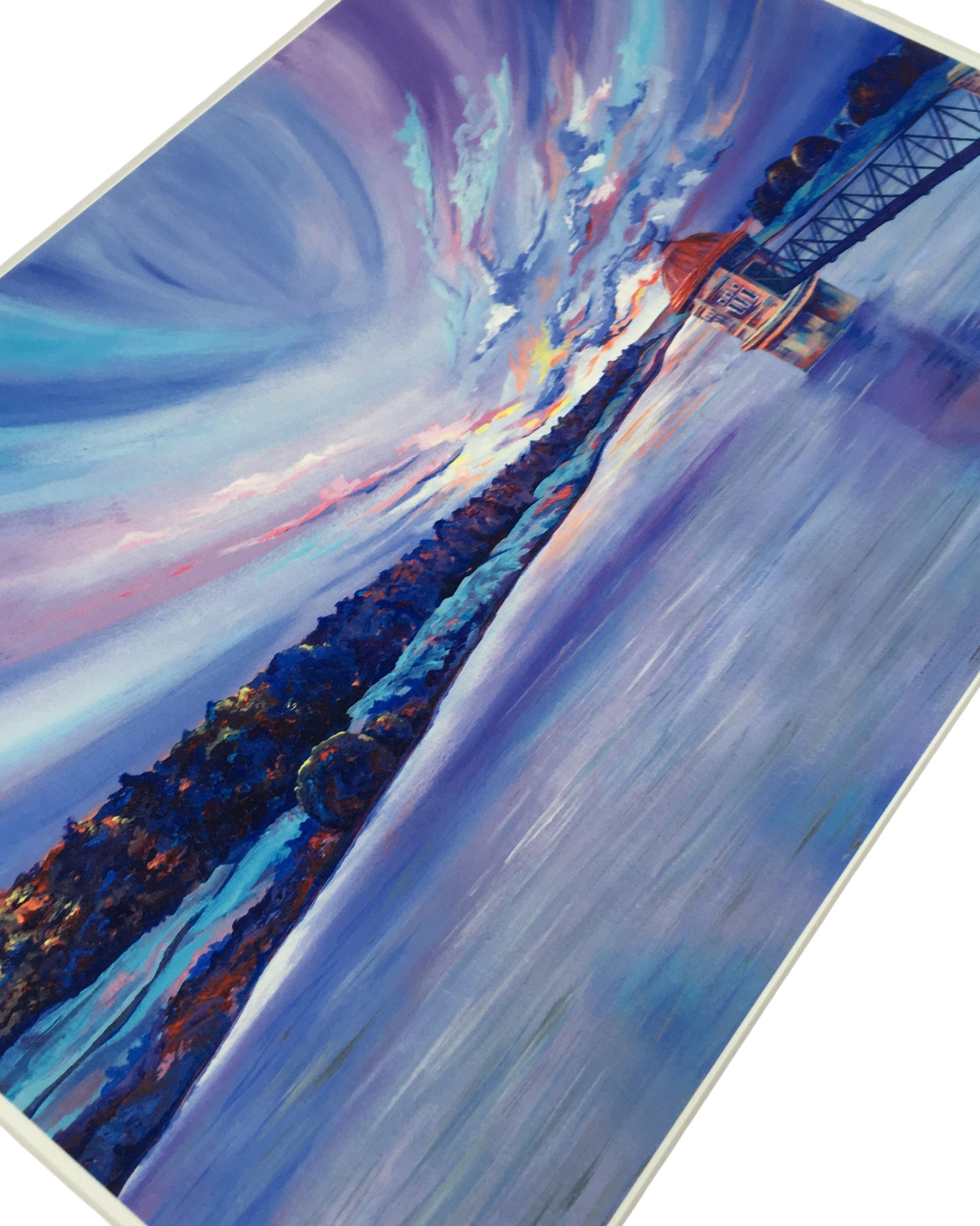 LighthouseLane Stanbury Yorkshire Reservoir landscape print featuring vibrant purple and blue acrylic sky painting