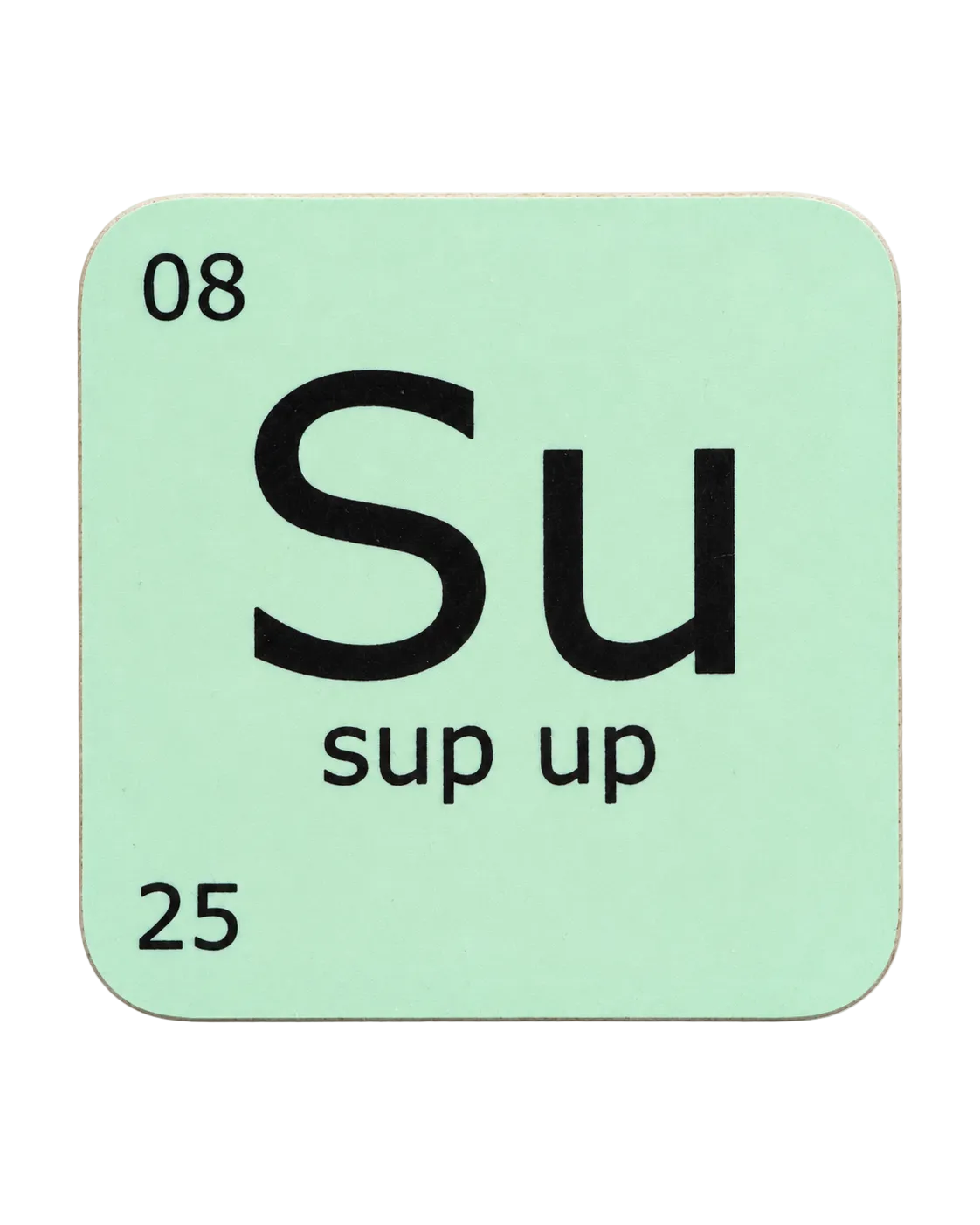 LighthouseLane hardback drink coaster with a light green periodic table design featuring the Yorkshire phrase Sup Up