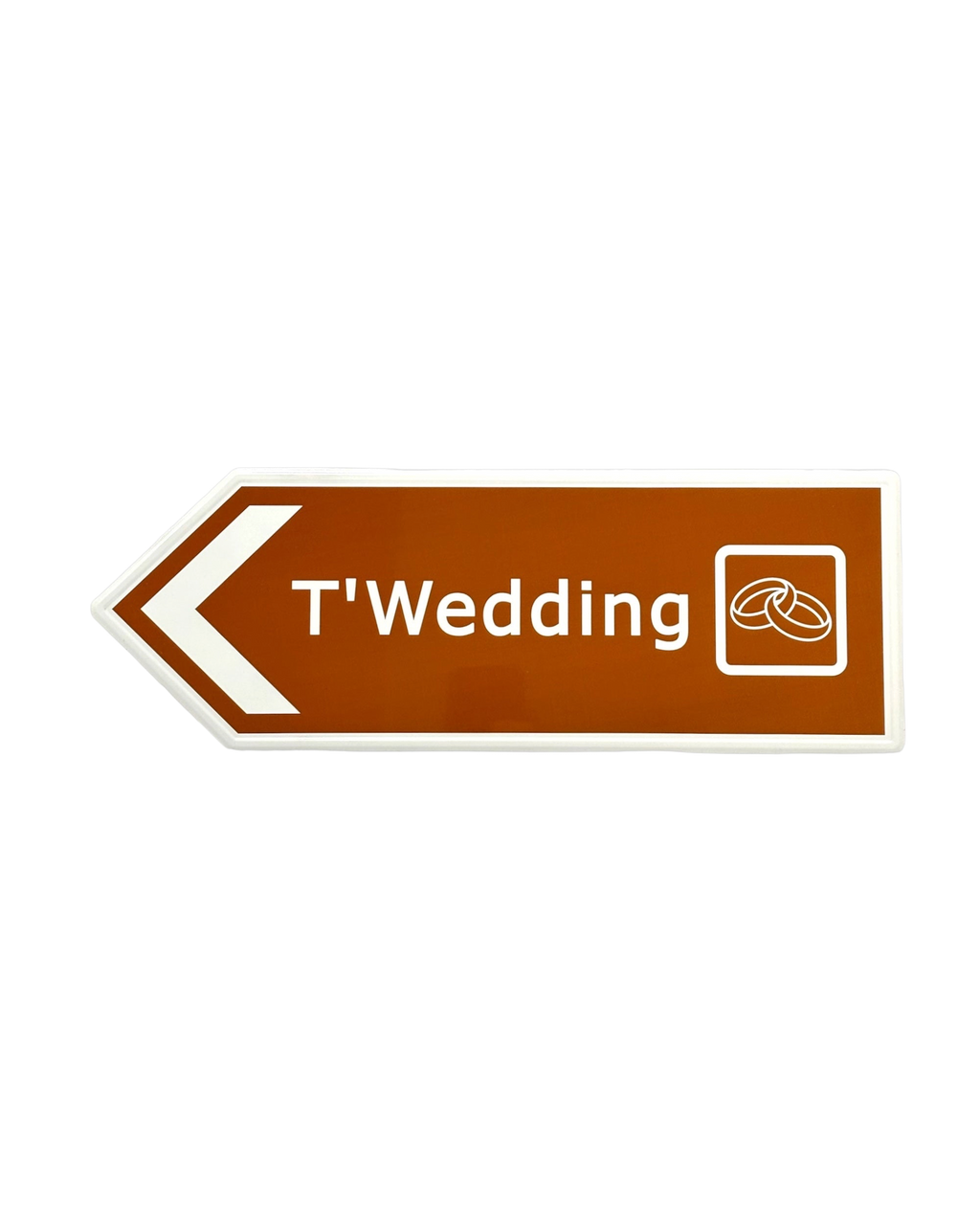 LighthouseLane brown aluminium T'Wedding road sign with white text and ring icon for indoor or outdoor decor