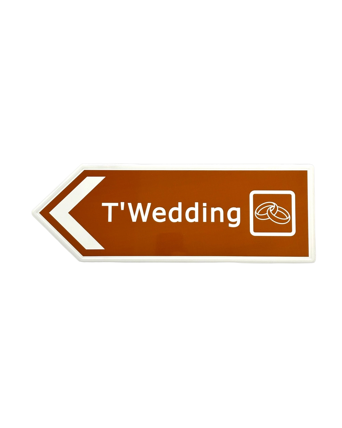 LighthouseLane brown aluminium T'Wedding road sign with white text and ring icon for indoor or outdoor decor