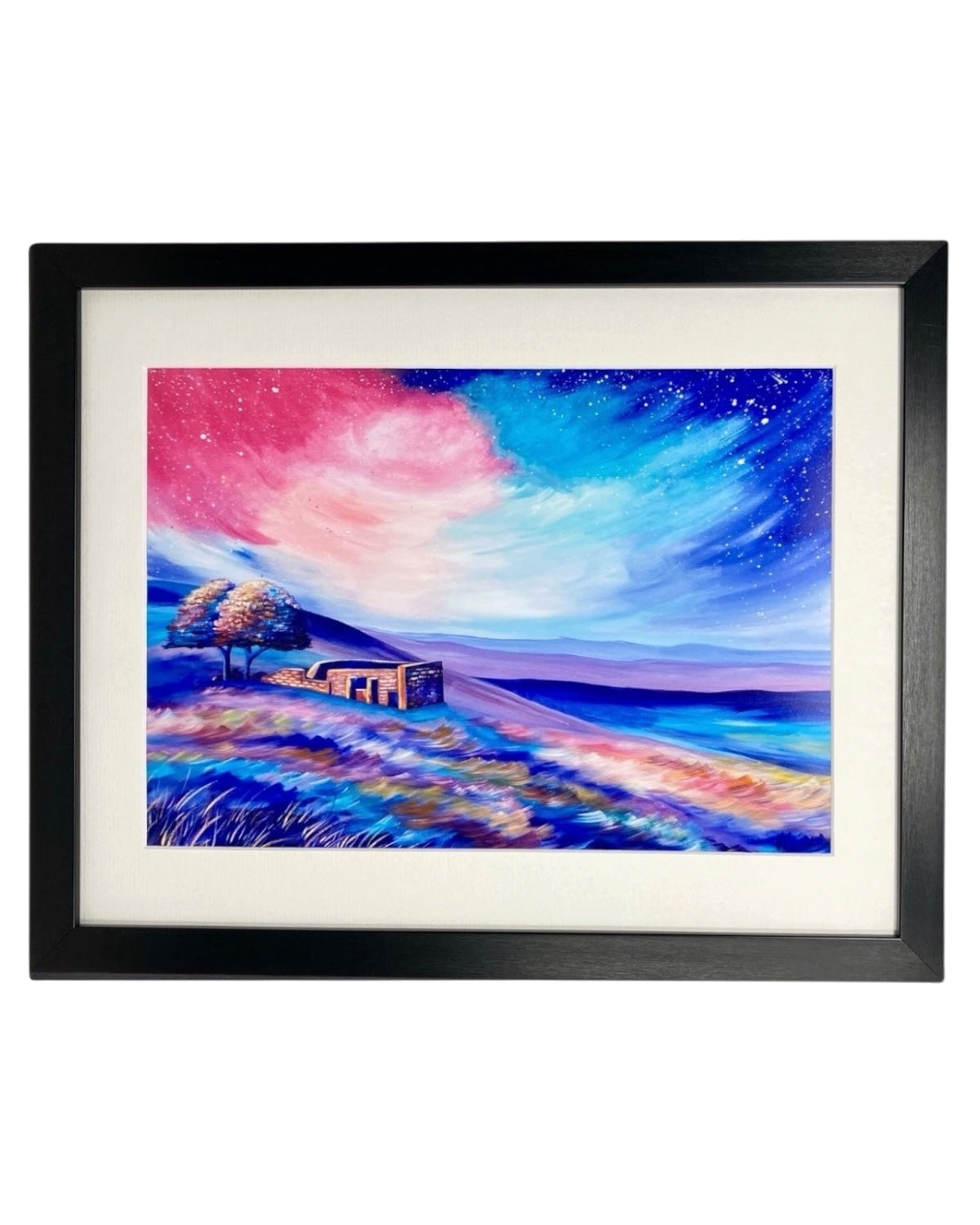 LighthouseLane framed print of Top Withens in Haworth featuring a colourful acrylic moorland landscape painting