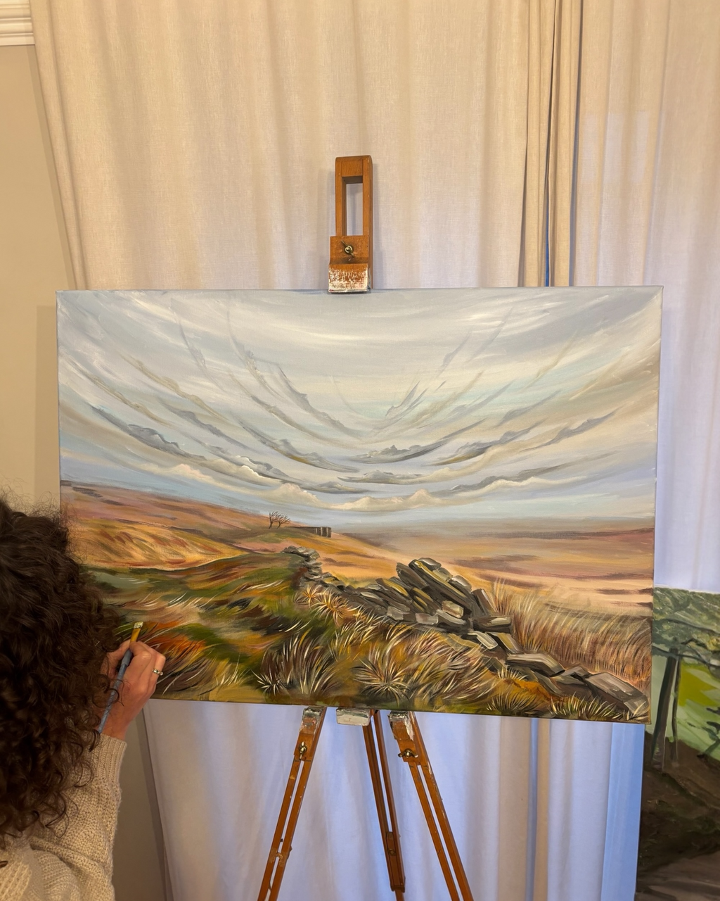 LighthouseLane artist painting a landscape of Top Withens on the Yorkshire moors inspired by Wuthering Heights