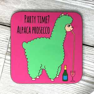 Funny Alpaca Coaster 'Prosecco'