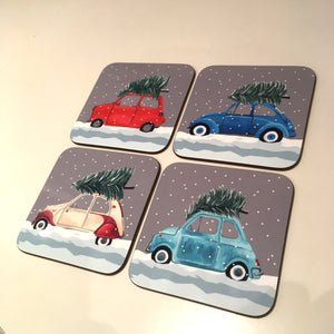 Set of 4 Christmas Class Car Coasters