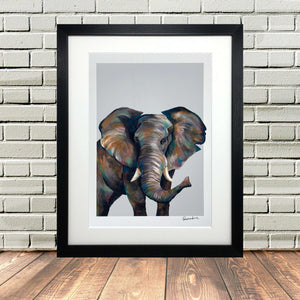 Elephant Painting print black Frame