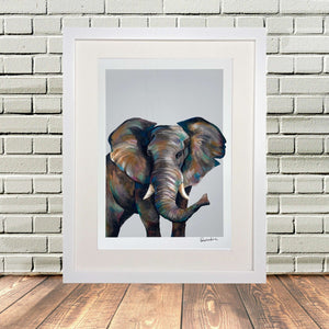Elephant Painting print white Frame