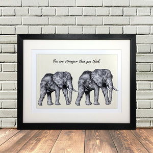 Personalised Elephants Sketch 'Stronger' Print