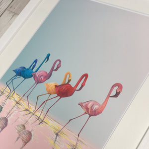 Flamingos Painted and Sketched Print