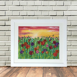 Flower Field Sunset Framed print