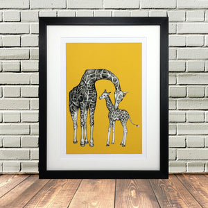 Personalised Giraffe and Baby Sketch Print