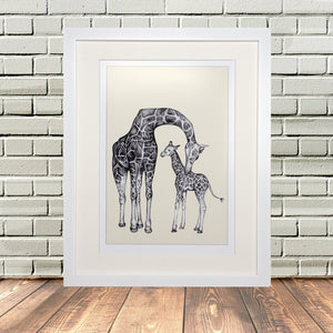 Personalised Giraffe and Baby Sketch Print