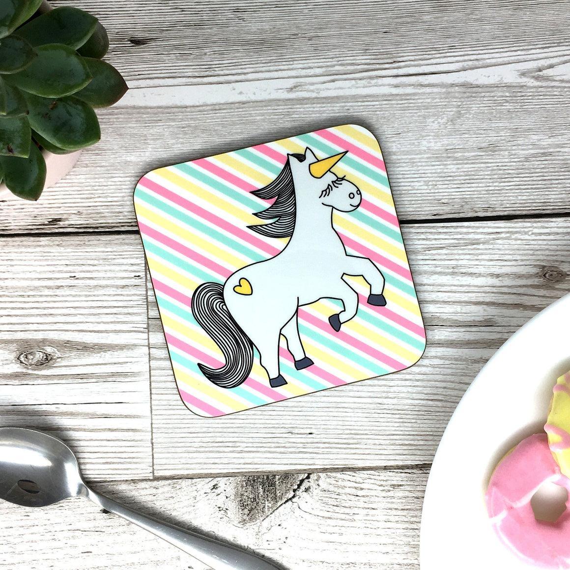 Unicorn Pink Stripes Coaster