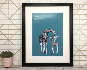 Giraffe & Baby Sketch Print 'Sun Moon'