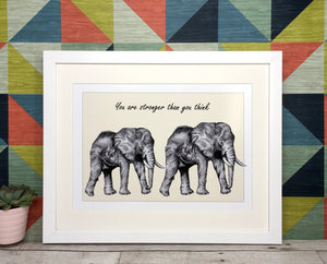 Personalised Elephants Sketch 'Stronger' Print