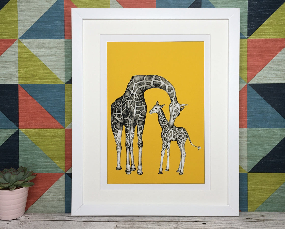 Yellow Giraffe Sketch Print